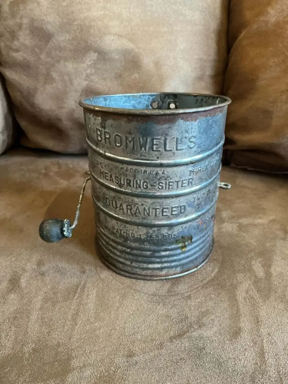 Vintage Bromwell's 3 Cup Measuring Flour Sifter with Wooden Knob Handle